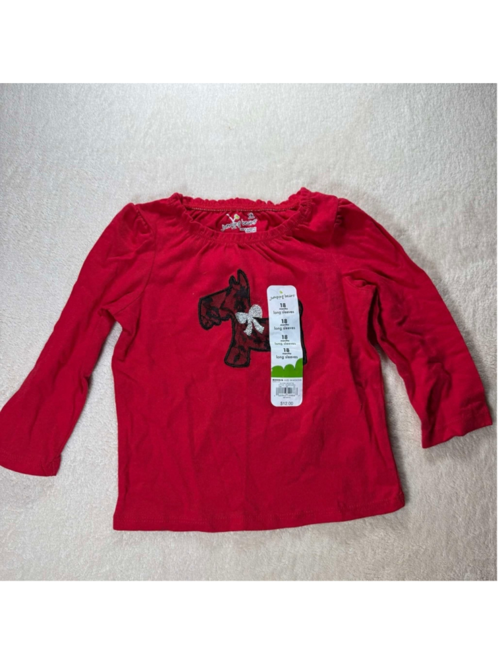 Jumping Beans Toddler Girls 18M Red Long Sleeve Shirt Dog Bow Graphic Cotton Top